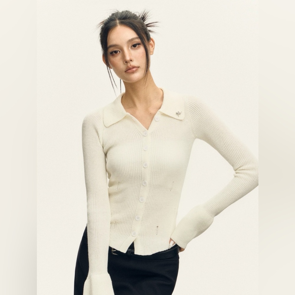 AVAILABLE IN JUNE NWT Knit Cream Ribbed Button-Up Cardigan